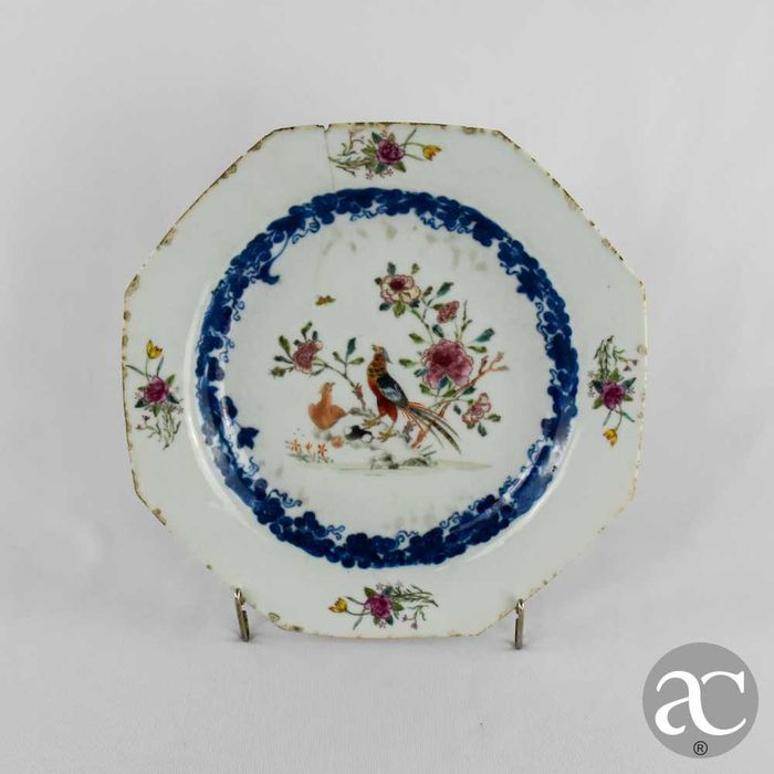 Prato octagonal porcelana da China dec. Faisões, Qianlong, séc. XVIII