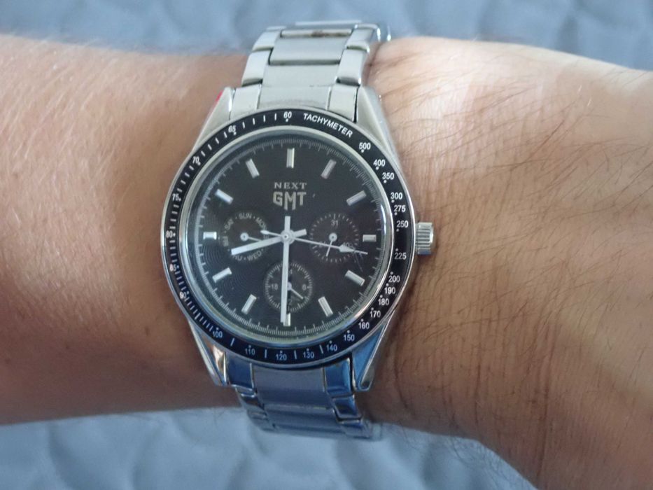 Zegarek męski, jak Omega Speedmaster, Next GMT, kwarc, czarny, srebr