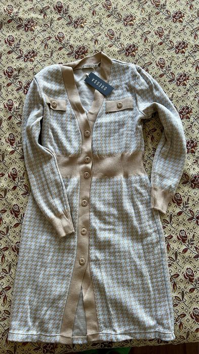 Блакитне в'язане плаття в "гусячу лапку"  Dressa