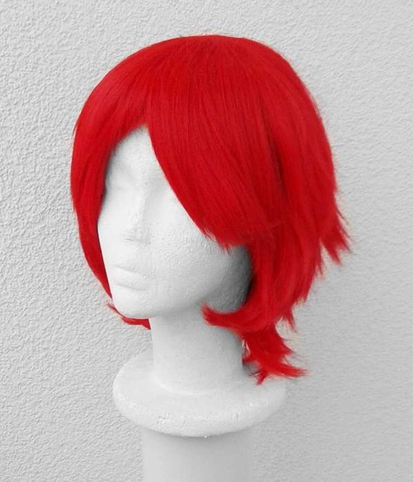 Krótka czerwona peruka męska z grzywką krótki czerwony wig cosplay