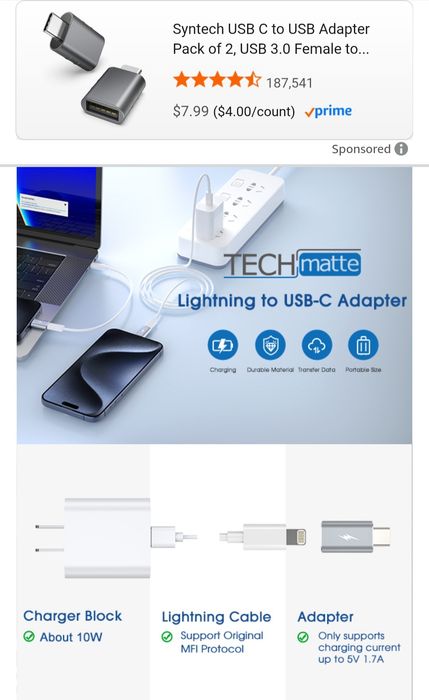 Продам набір із двох перехідників TechMatte Lightning to USB-C