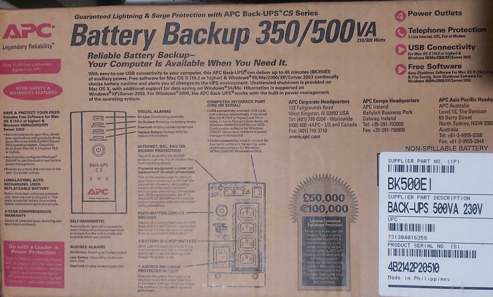 Безперебійник Бесперебойник новий ДБЖ Back-UPS CS 500 APC(BK500EI)