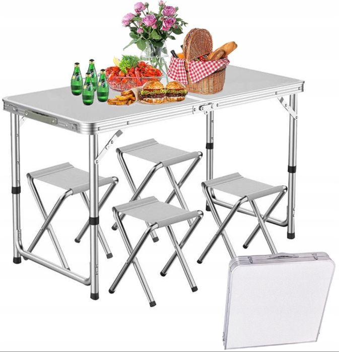 4x Krzesło Stolik Składany Zestaw Cateringowy Turystyczny Ogrodowy