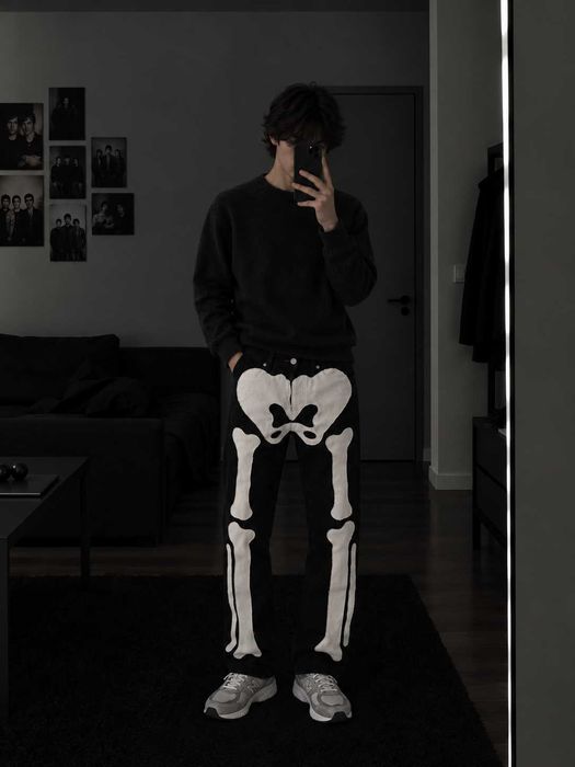 Czarne jeansy H&M Skeleton – szkielet / Halloween / Gothic / Y2K / W32 L32