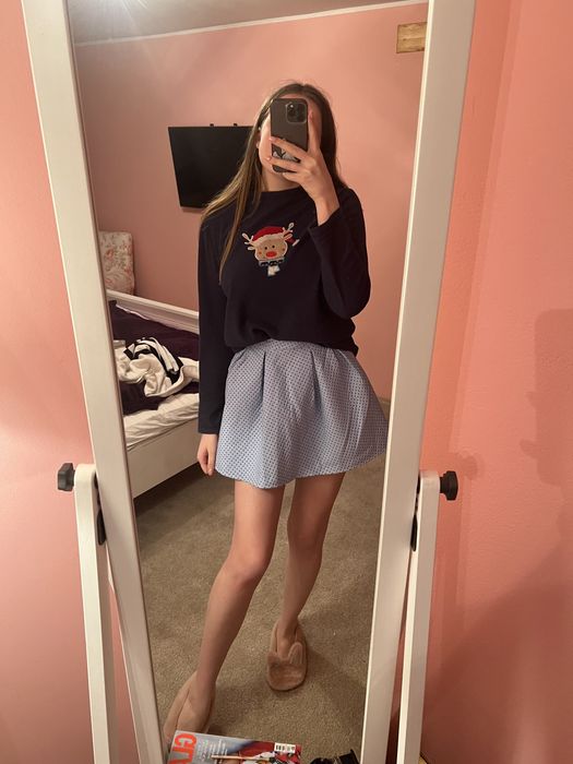 Bershka spódniczka spódnica mini rozkloszowana błękitna w kropki XS