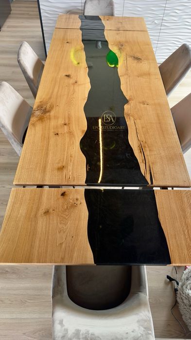 Stół rozkładany lite drewno żywica loft salon