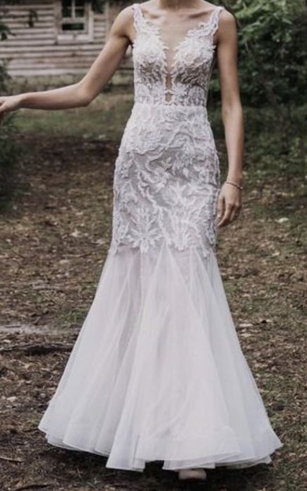 Suknia slubna rybka syrenka pieknie zdobiona koraliki ivory 36 Luxury