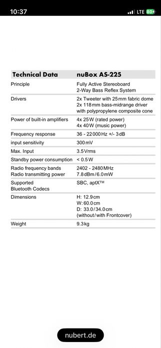 Sound Bar NUBERT Nubox as-225