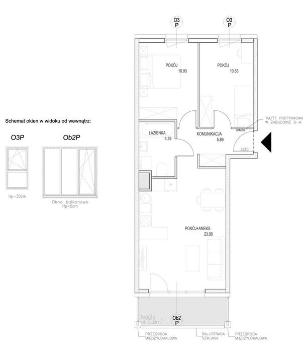 3-pokojowe mieszkanie 55m2 + loggia