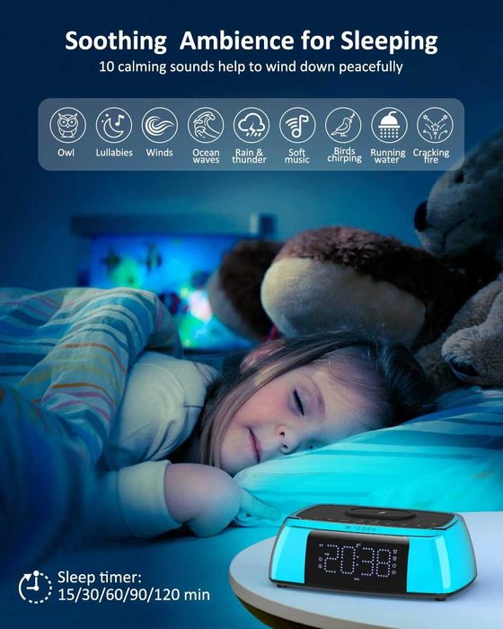 Cyfrowy budzik zegarek, ładowarka indukcyjna, głośnik Bluetooth, LED