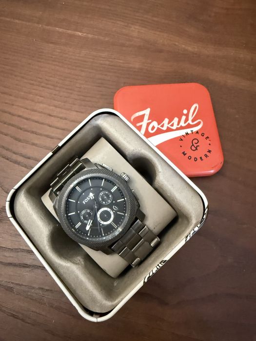 fossil machine fs4776 chronograph - gunmetal preto - lata original