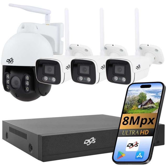 Zestaw monitoring kamery wifi 8Mpx 4K 4 sztuki obrotowa dom firma plac