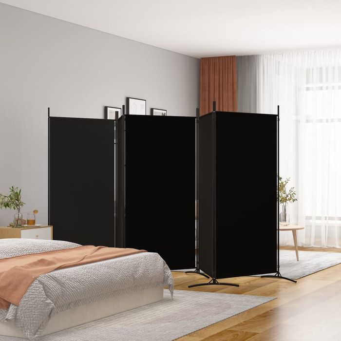 vidaXL Parawan 5-panelowy, czarny, 433x180 cm, tkanina