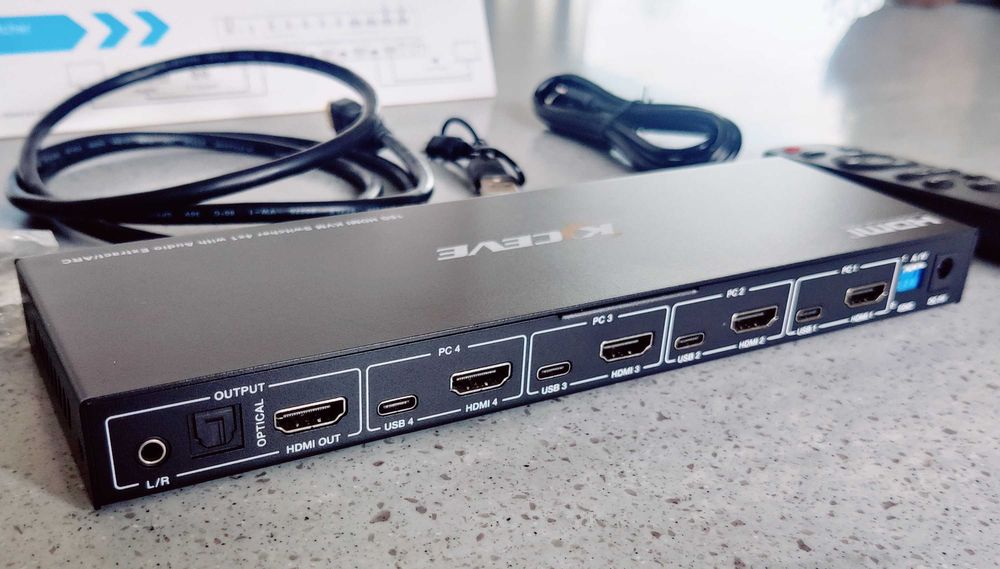 Przełącznik, Switch HDMI KVM 4 porty, 4K 60 Hz, do laptopa, PS, Xbox