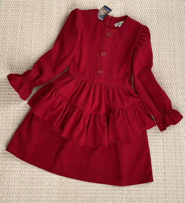 Дитяче плаття червоне з вельвету для дівчинки. Розміри від 122 до 152.