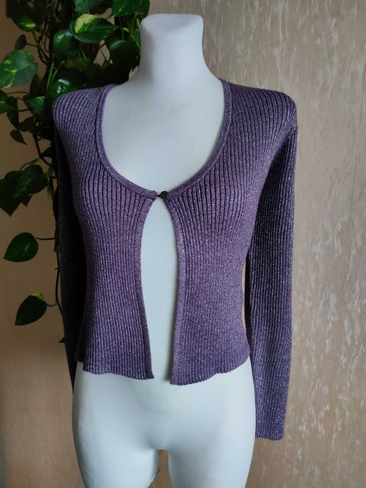 NOWE fioletowe błyszczące bolerko luźne z guzikiem 36/38 S/M Bonprix