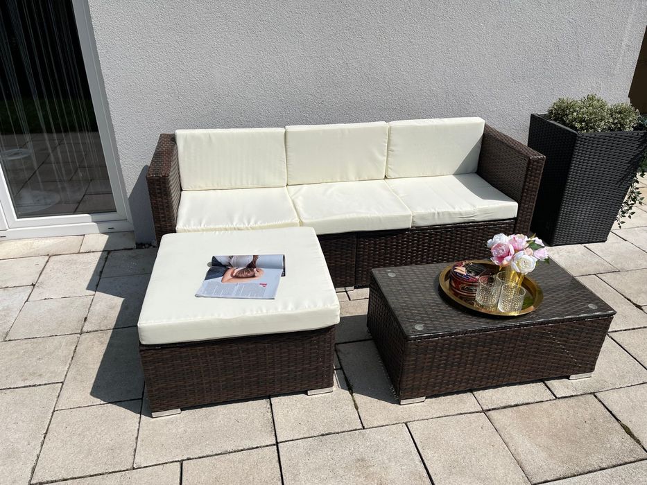 Milano nowy zestaw technorattan sofa 3 os pufa (W)