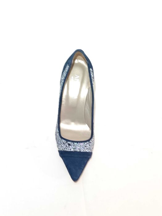 Sapato Senhora Pele e Glitter Azul-Marinho – Tamanho 38 – Novos