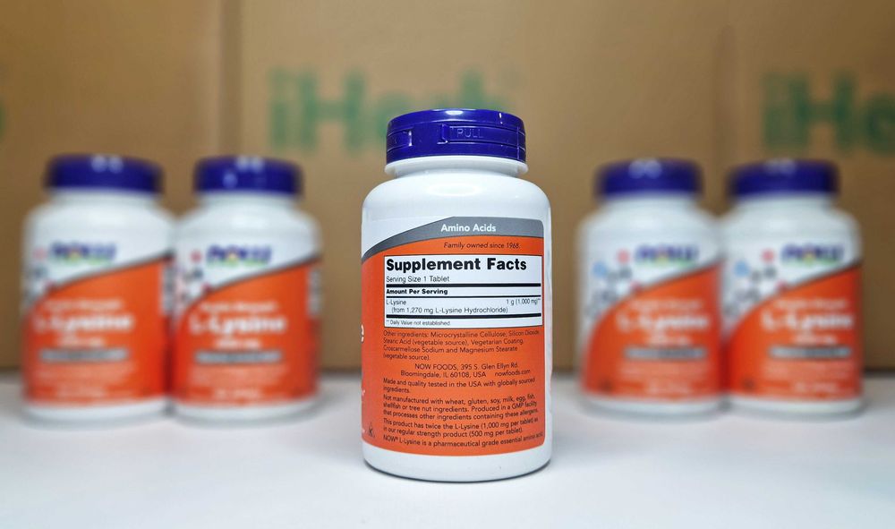L-лизин Now Foods (L-lysine), 1000 мг, 100 та 250 таблеток