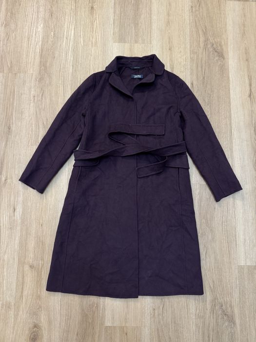 S' Max Mara Wrap Polly Coat Wool Cucito A Mano Purple Belt S płaszcz wełniany narzutka z paskiem