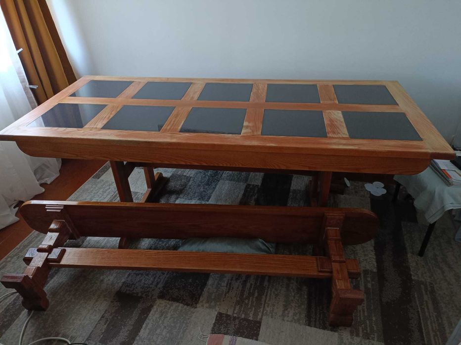 Solid Wood Dining Table with Benches – Unique Handcrafted Piece64550627268866120