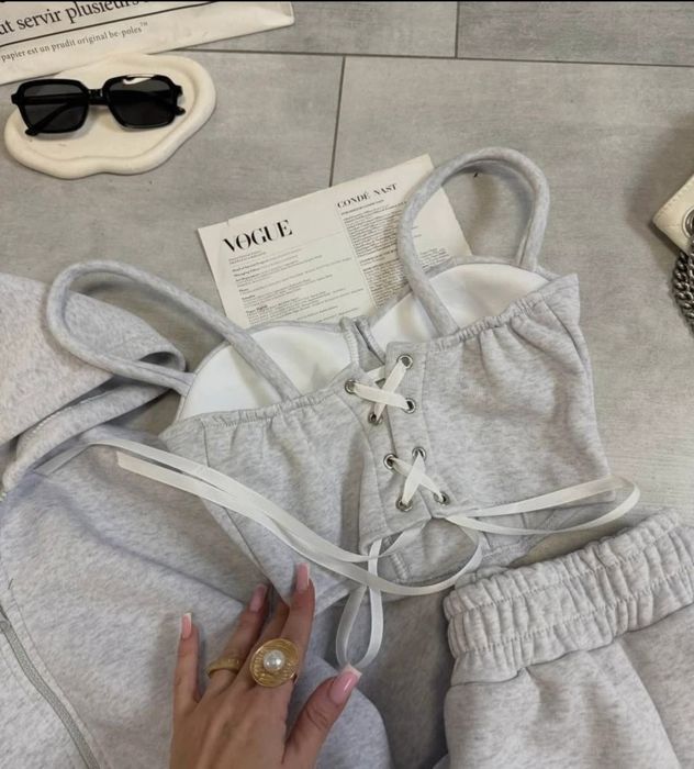 Dres trzyczęściowy S komplet  set szary bluza gorset spodnie