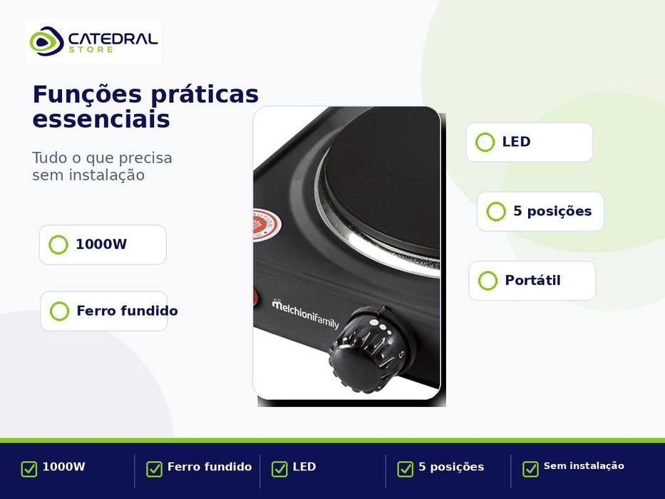Fogão Elétrico 1 Placa 1000W Melchioni Branco/Preto