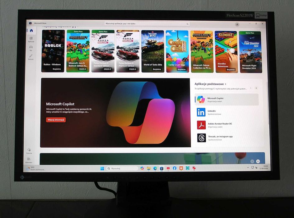 Monitor Eizo S2201W 22" 1680x1050, pivot, DVI, D-SUB klasa A, stan bdb