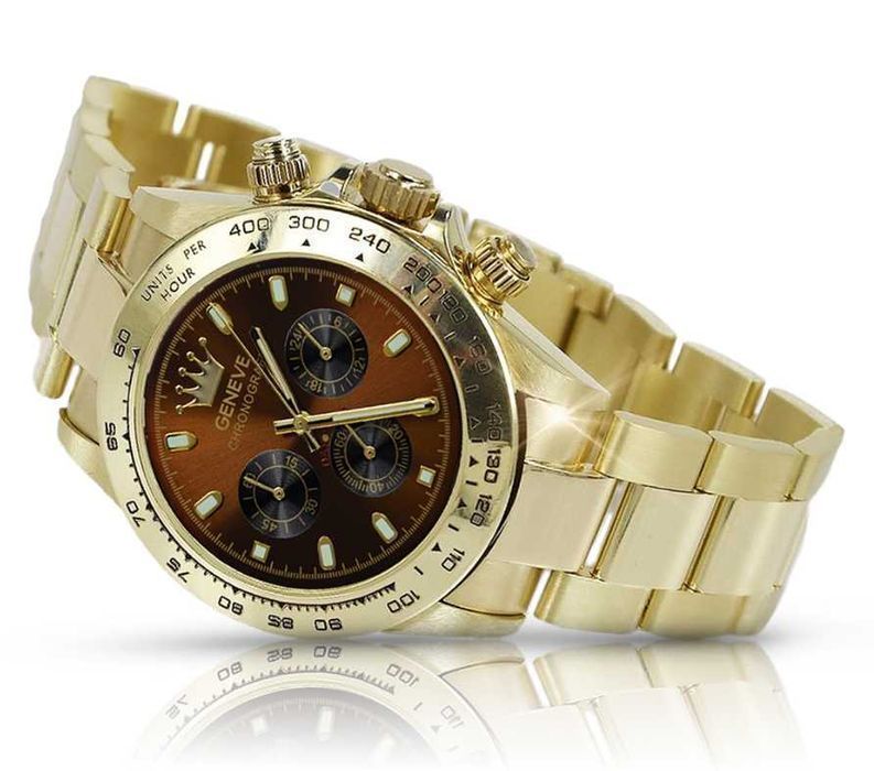 Złoty zegarek z bransoletą męski 14k Geneve mw014ydbr&mbw017yP