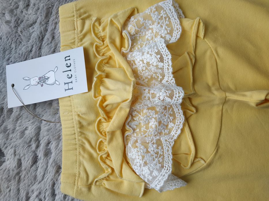 Nowe legginsy z falbankami/żółte/koronka/Wielkanoc/lato/Helen/r.104