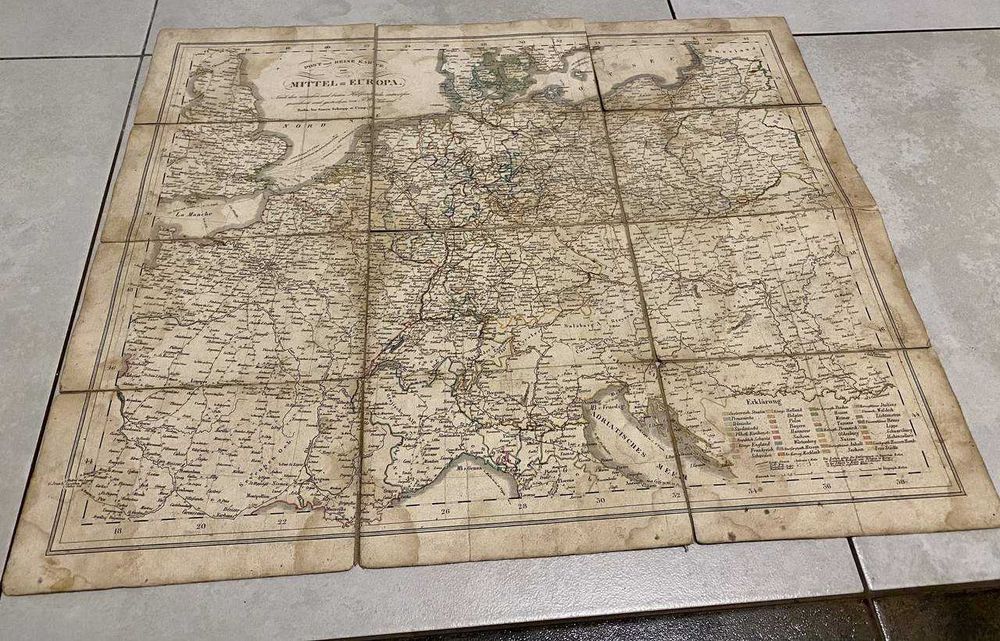 Mapa Europy 1832 r. oryginał na płótnie Berlin Simon Schropp et Comp.