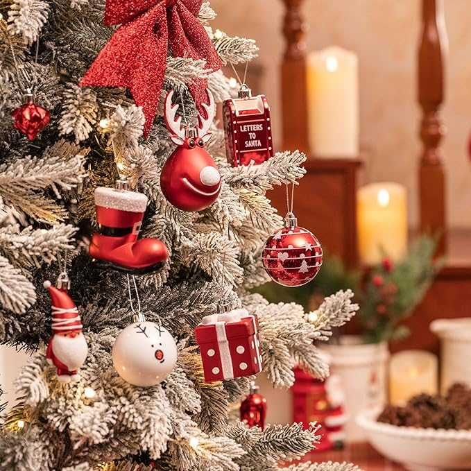 Conjunto de 100 Peças de Natal Vermelhas e Brancas