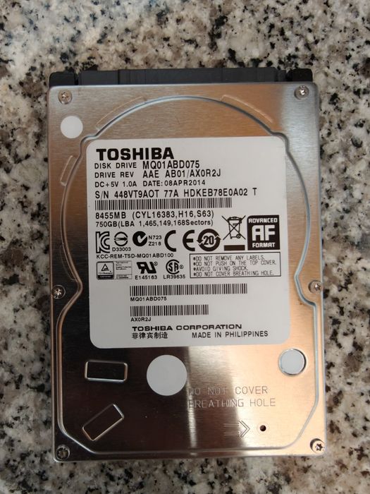 HDD Toshiba 750GB 2,5" SATA – 5400RPM