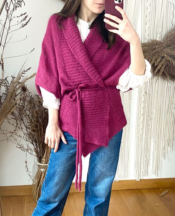 ciemnoróżowy sweter kardigan narzutka moherowy colors of benetton