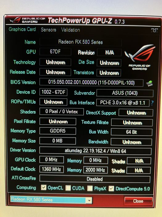 Видеокарта Asus PCI-Ex Radeon RX580 ROG Strix OC 8GB GDDR5 (256bit)