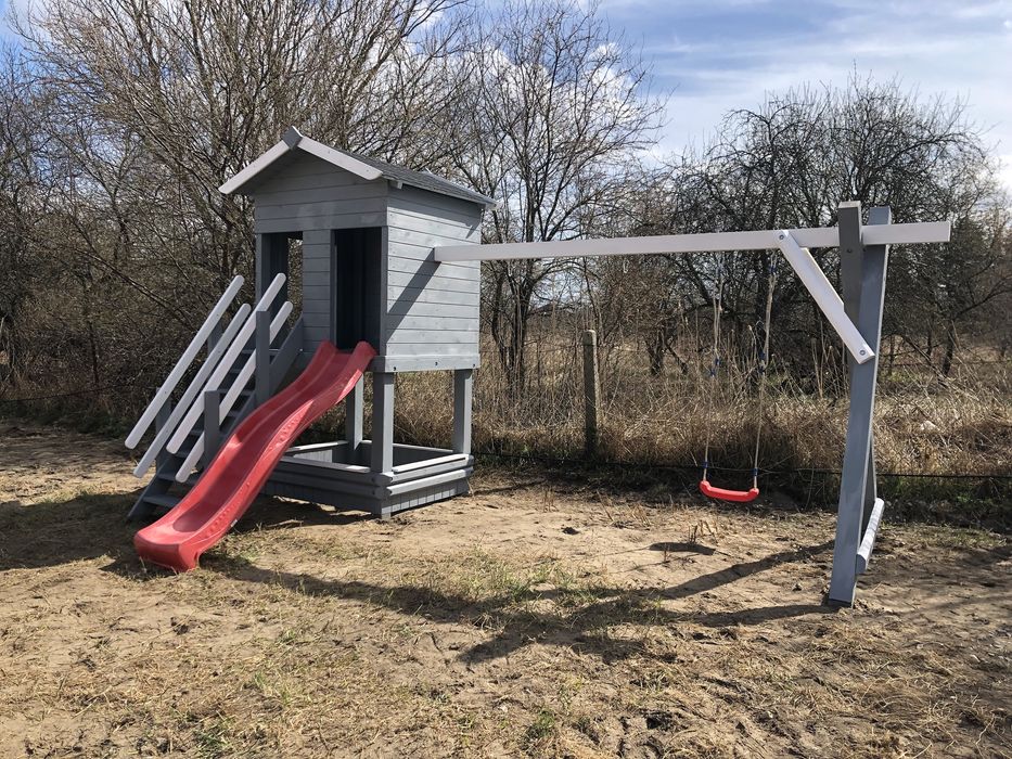 Plac zabaw DEJZI drewniany huśtawka piskownica zjeżdzalnia ścianka