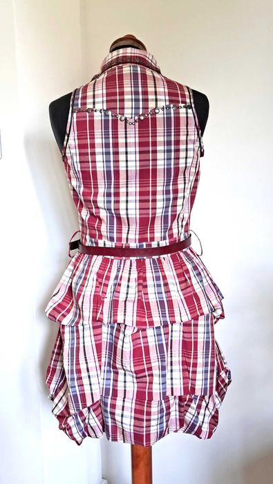 Drapowana sukienka z ćwiekami coquette M 36 krata 100% cotton