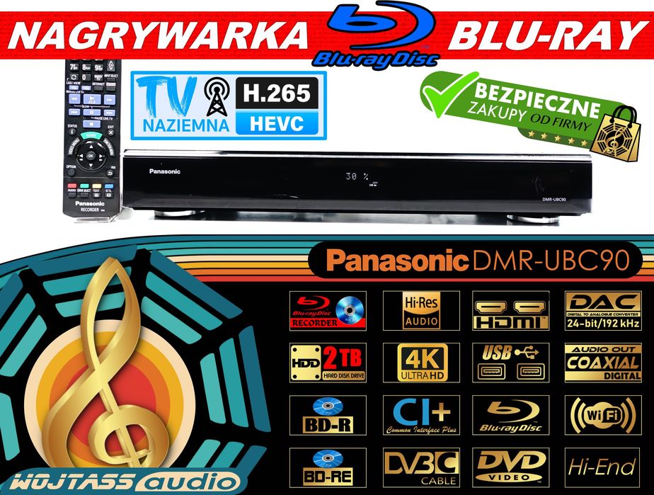 Flagowa NAGRYWARKA Blu-Ray PANASONIC DMR-UBC90 TV naziemna DVB-T2/HEVC H.265 dekoder * Dysk twardy 2TB HDD * Hi-Res Audio