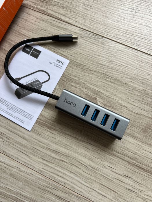 USB-Хаб перехідник адаптер для флеш карток навушників підсвітки зарядки аксесуарів клавіатури Hoco HB1C 4-in-1 Type-C USB 3.0 хаб