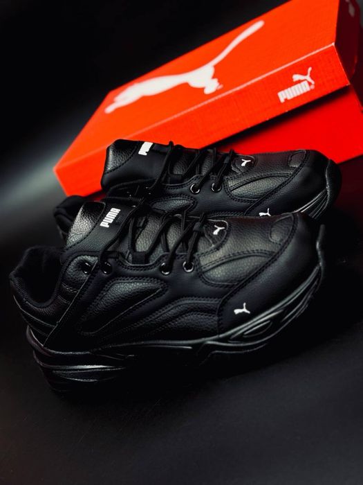 Puma кроссовки  мужские кросовки  / натуральная кожа / топ качество / мужские красивки Puma / черные кросовик деми / повседневные кроссовки  пума