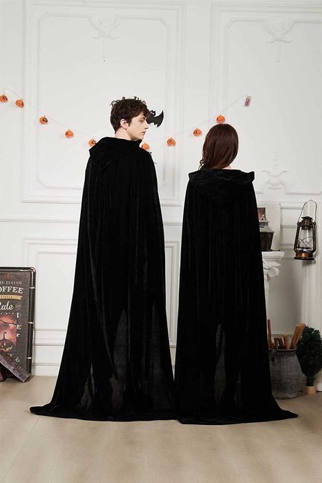 Capa longa com capuz, de veludo, disfarce de Halloween, carnaval