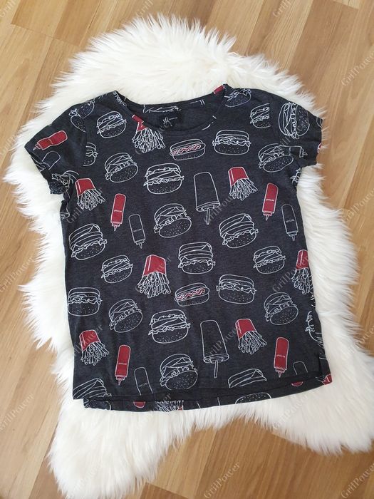 T-shirt damski szary w hamburgery & frytki Reserved roz. L