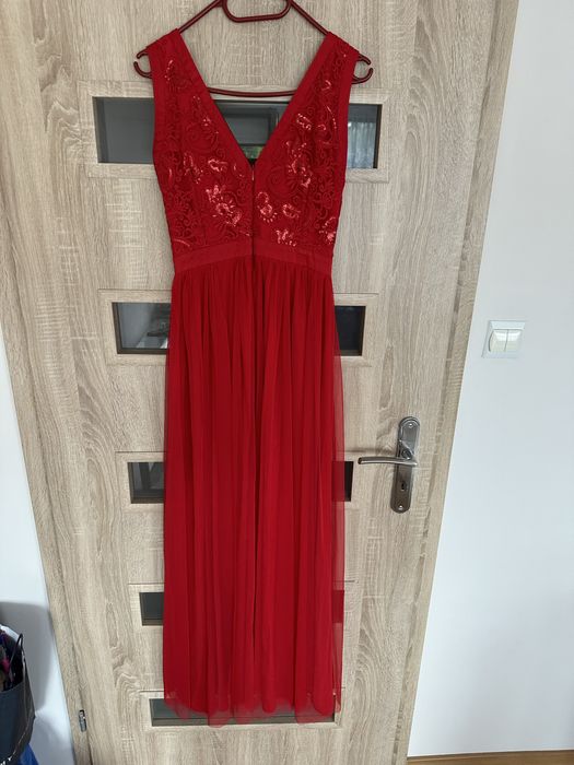 Piękna długa tiulowa czerwona efektowna sukienka Charlotte Emo S