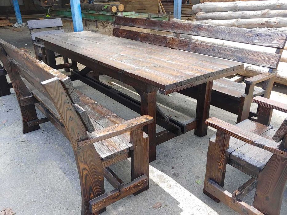 Стол из дерева. Лавка з дерева. Садовый комплект. Мебель на дачу.