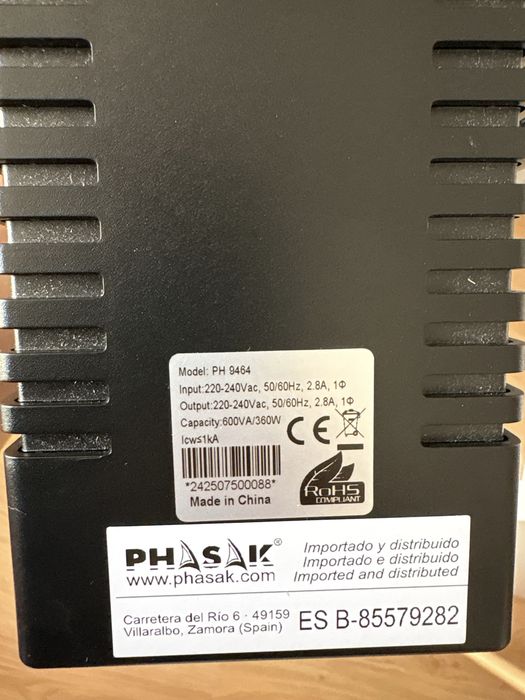 UPS Phasak 600VA/360W - 3 meses de uso