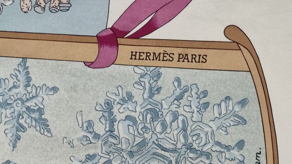 Винтажный шелковый платок hermes "neige d'antan