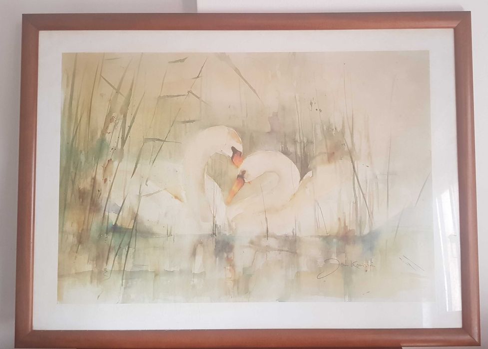 "Jan Koistra" Os Cisnes moldura em cerejeira 86 x 63