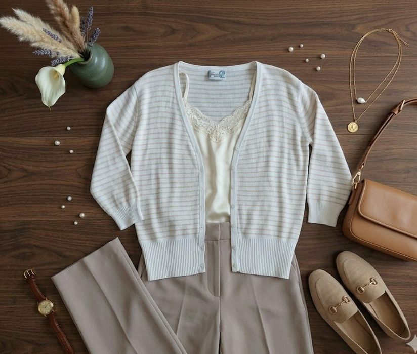 Elegancki rozpinany kardigan w paski 100% Bawełna Colours of the World rozm. M/L