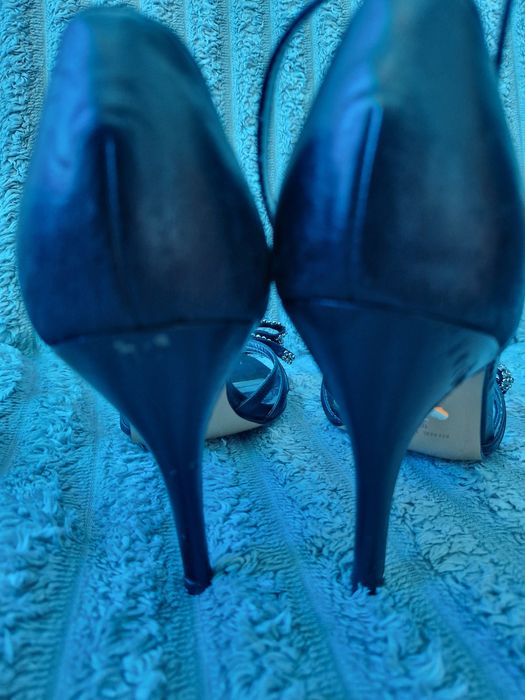 Nine West szpilki czarne sandały 10 z kokardkami kryształki  41