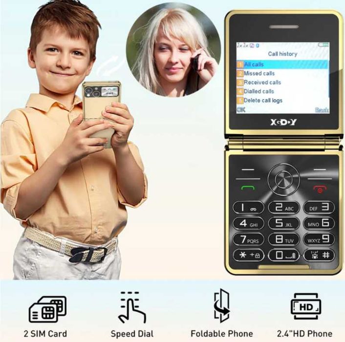 Telemóvel XGODY S200 - Dourado, Dual SIM + Capa (Ideal para Crianças ou Idosos), Novo - Envio Gratuito